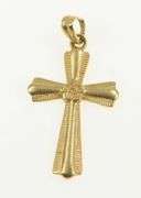 14K Yellow Gold Flower Accent Cross Faith Symbol Charm/Pendant