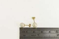 14K Yellow Gold 6.5mm Pearl Vintage Solitaire Classic Stud Earrings