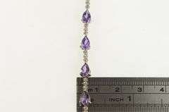 10K White Gold Pear Amethyst Diamond Accent Vintage Tennis Bracelet