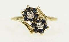 10K Yellow Gold Diamond Sapphire Flower Cluster Bypass Ring