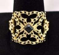 Vermeil Black Onyx Square Ring In Sterling Silver