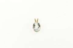 14K Yellow Gold Oval Blue Topaz Vintage Solitaire Statement Pendant