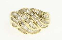 14K Yellow Gold 1.20 Ctw Baguette Diamond Wavy Statement Ring