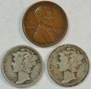 Nice AU 1925-S Lincoln Cent & 1926-D & 26-S Mercury Dimes