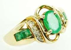Superb Emeralds & Diamonds Wide Ring in 10K Gold, 8.5