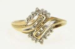 10K Yellow Gold Wavy Diamond Bypass Vintage Statement Ring