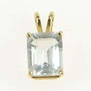 14K Yellow Gold Emerald Cut Solitaire Vintage CZ Statement Pendant