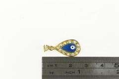14K Yellow Gold Enamel Tear Drop Nazar Evil Eye CZ Pendant