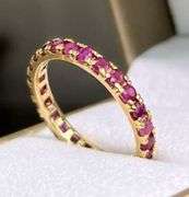 14KT SOLID YELLOW GOLD NATURAL RUBY ETERNITY BAND RING