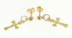 14K Yellow Gold Diamond Cut Cross Faith Symbol Earrings