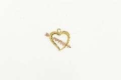 14K Yellow Gold I Love You Heart Valentine Arrow Cupid Charm/Pendant