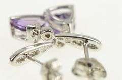 14K White Gold Trillion Amethyst Diamond Ornate Granulated Earrings