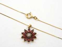 Pretty Garnet Flower Pendant on Necklace