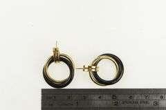 14K Yellow Gold Retro Black Onyx Door Knocker Ring Dangle Earrings