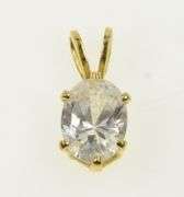14K Yellow Gold Oval Cubic Zirconia Solitaire Vintage Classic Pendant