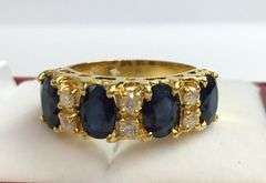14KT SOLID YELLOW GOLD, BLUE SAPPHIRE, & DIAMOND BAND RING