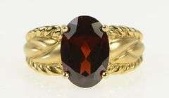 10K Yellow Gold Ornate Oval Garnet Woven Braid Statement Ring