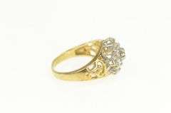 14K Yellow Gold Round Diamond Cluster Vintage Statement Ring