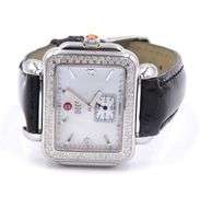 Michele Deco Diamond Mop Black Leather Strap Watch