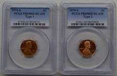 1979-S Type -1 & Type 2 Proof Lincoln Penny (1C) PCGS PR69RD DCAM- 2 Coin Set