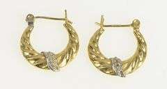14K Yellow Gold Diamond Accent Vintage Puffy Twist Hoop Earrings