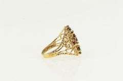10K Yellow Gold Victorian Garnet Diamond Filigree Statement Ring