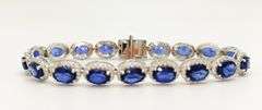 14KT SOLID WHITE GOLD, BLUE SAPPHIRE, & DIAMOND BRACELET