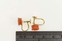 14K Yellow Gold Carved Coral Rose Flower Vintage Screw Back Earrings