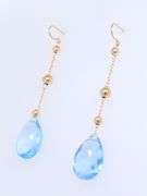 Attractive Yellow Gold Pear Shaped Blue Topaz Dangle Earrings