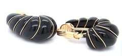 Fancy Yellow Gold Black Onyx and Gold J Hoop Earrings