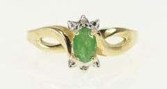 10K Yellow Gold Oval Emerald Diamond Accent Statement Ring