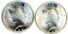 Two Peace Silver Dollars from 1922 in AU/Unc