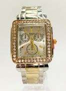 Fancy Square Face Geneva Cuff Watch with Gemstones!