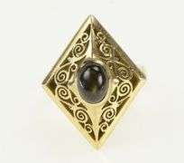 18K Yellow Gold Squared Black Star Sapphire Filigree Cocktail Ring