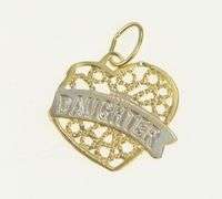 14K Yellow Gold Heart Filigree Daughter Mothers Day Love Charm/Pendant