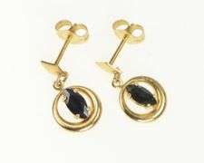 14K Yellow Gold Marquise Natural Sapphire Round Dangle Earrings