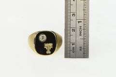 14K Yellow Gold T Monogram Diamond Black Onyx Men's Ring