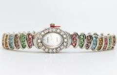 Ladies Geneva & Gemstone Watch, 18kt White Gold Plated