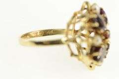 14K Yellow Gold Victorian Garnet Pearl Accent Vintage Cocktail Ring