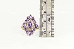 10K Yellow Gold Marquise Amethyst Diamond Cluster Statement Ring