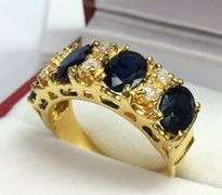 14kt Solid Yellow Gold, Blue Sapphire, and Diamond Band Ring