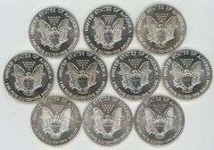 Superb Gem BU run of 10 Different $1 Silver Eagles 1986 to 1999