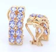 Handsome Yellow Gold Oval Tanzanite Two Row Huggie Earrings