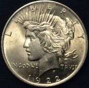 1922 Peace Silver Dollar BU
