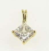 14K Yellow Gold Princess Solitaire Cubic Zirconia Vintage Pendant