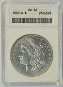 Nearly BU 1890-S Morgan Silver Dollar. ANACS AU58