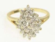 14K Yellow Gold Diamond Vintage Freeform Cluster Statement Ring