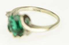 14K White Gold 1950's Syn. Emerald CZ Accent Vintage Bypass Ring