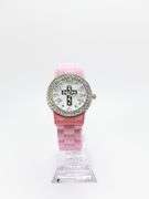 Fancy Pink Geneva Watch w/ Cross Graphic and Gemstones