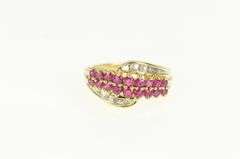 14K Yellow Gold Natural Ruby Diamond Band Statement Ring